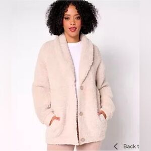 Barefoot Dreams Women 3X CozyChic Shearling Button Front Jacket Stone